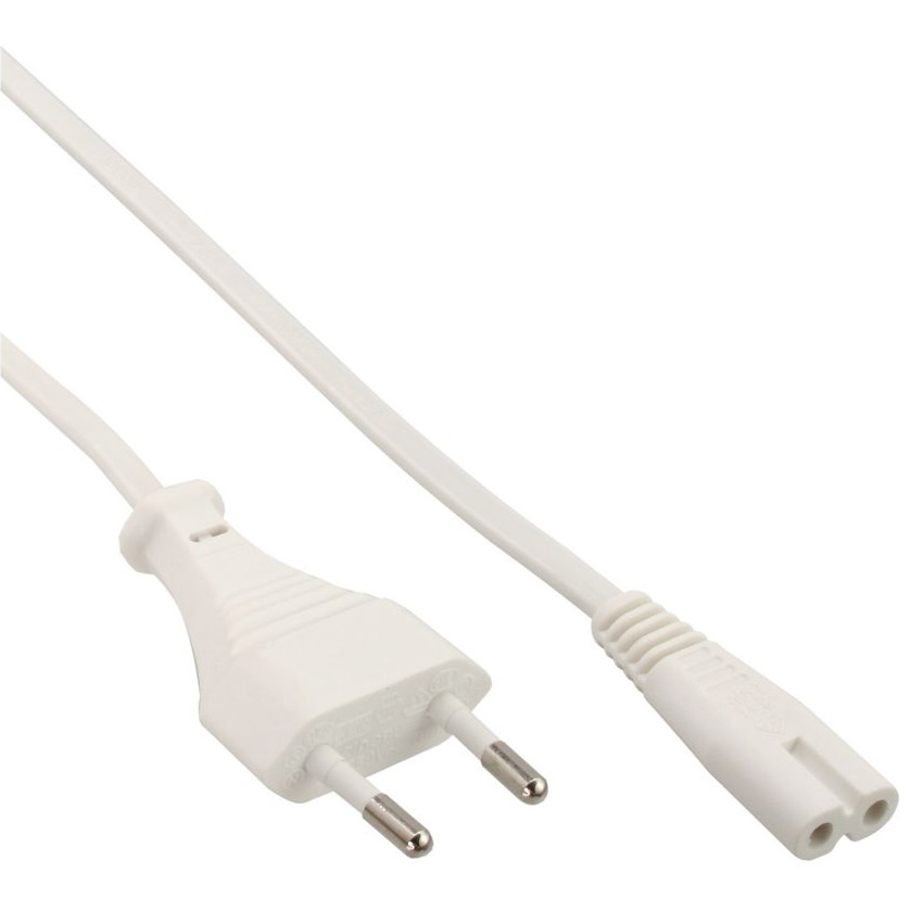 Stroomkabel | Euro Male | IEC-320-C7 | Recht | Recht | Vernikkeld | 3.00 m | Plat | PVC | Wit | Label