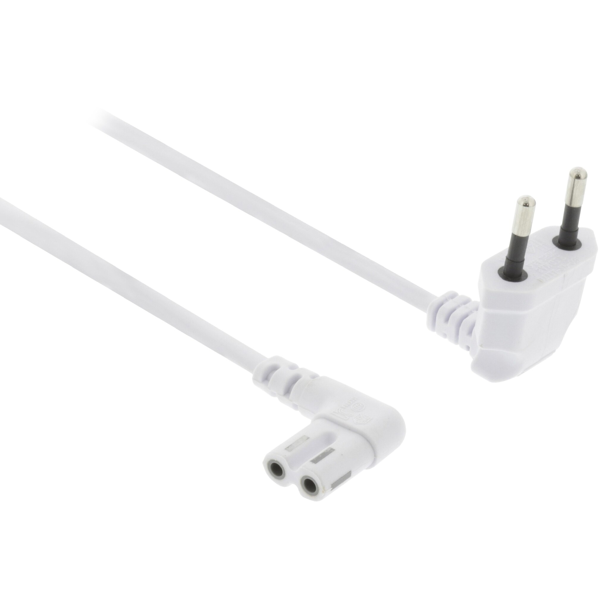 Stroomkabel | Euro Male | IEC-320-C7 | Gehoekt | Links Gehoekt | Vernikkeld | 2.00 m | Plat | PVC | Wit | Label