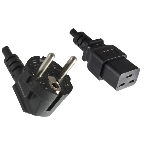 Stroomkabel | Type F (CEE 7/7) Male | IEC-320-C19 | Gehoekt | Recht | Vernikkeld | 2.00 m | Rond | PVC | Zwart | Label