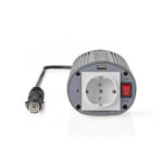 Omvormer Gemodificeerde Sinusgolf | Ingangsvoltage: 24 V DC | Apparaat stroomoutput: Type F (CEE 7/3) / USB-A | 230 V AC 50 Hz | 150 W | Piekvermogen: 300 W | Sigarettenaansteker | Zilver