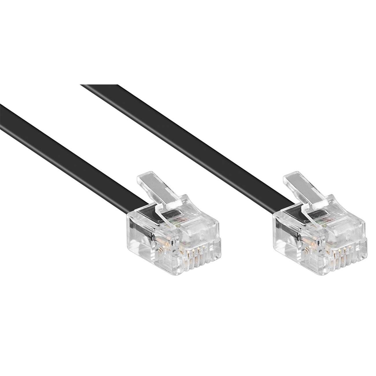 Telecomkabel | RJ11 Male | RJ11 Male | 2.00 m | Kabel design: Plat | Goud Verguld | Kabeltype: RJ11 | Zwart | Label