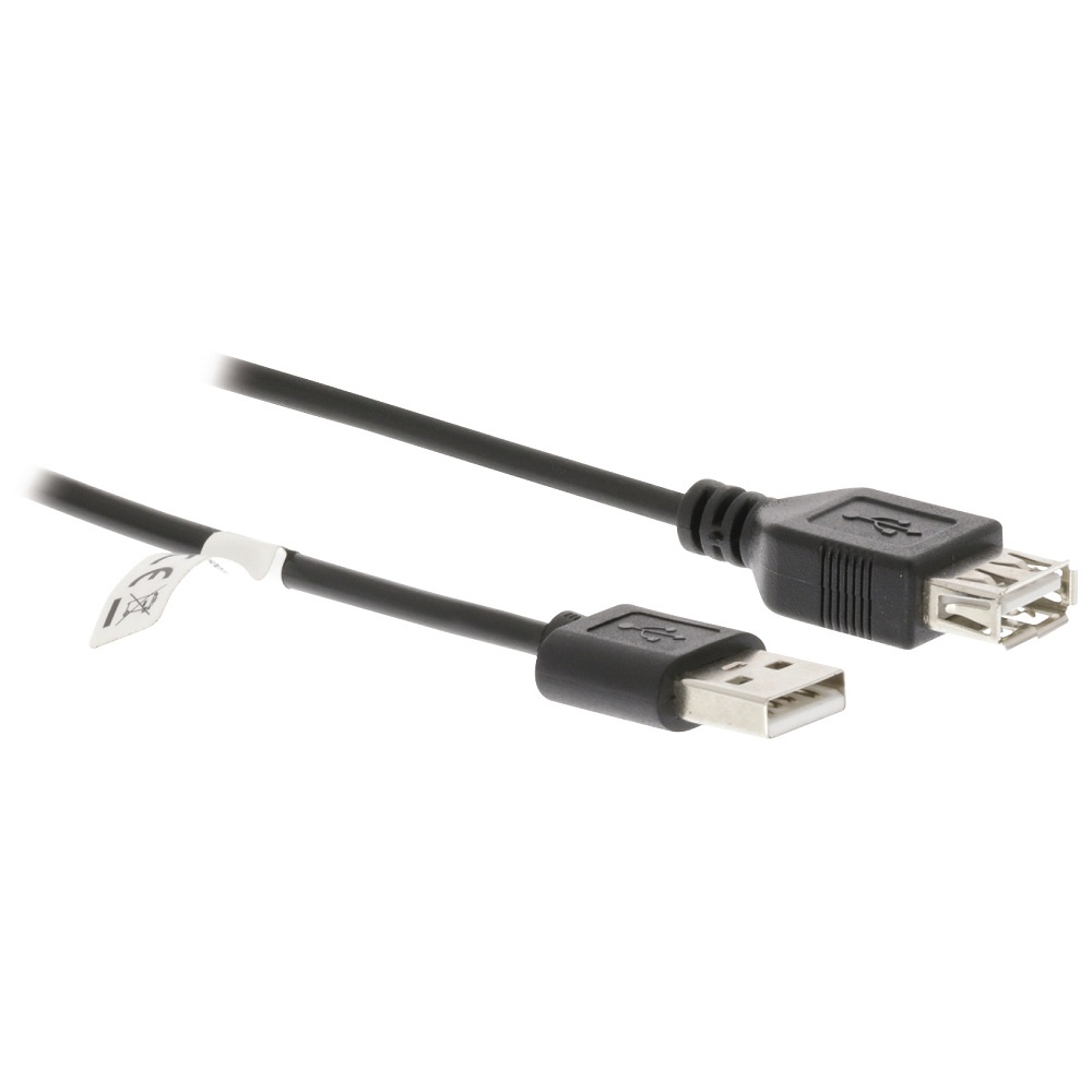 USB-Kabel | USB 2.0 | USB-A Male | USB-A Female | 18 W | 480 Mbps | Vernikkeld | 3.00 m | Rond | PVC | Zwart | Label
