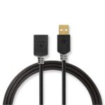 USB-Kabel | USB 2.0 | USB-A Male | USB-A Female | 480 Mbps | Verguld | 2.00 m | Rond | PVC | Antraciet | Doos