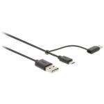2-in-1-Kabel | USB 2.0 | USB-A Male | USB Micro-B Male / USB-C™ Male | 480 Mbps | 1.00 m | Vernikkeld | Rond | PVC | Zwart | Label