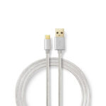 USB-Kabel | USB 2.0 | USB-A Male | USB-C™ Male | 15 W | 480 Mbps | Verguld | 2.00 m | Rond | Gevlochten / Nylon | Aluminium | Cover Window Box