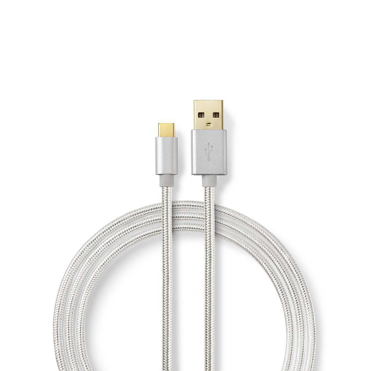 USB-Kabel | USB 2.0 | USB-A Male | USB-C™ Male | 15 W | 480 Mbps | Verguld | 2.00 m | Rond | Gevlochten / Nylon | Aluminium | Cover Window Box