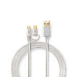 Nedis Premium Micro USB + USB-C naar USB-A combikabel - USB2.0 - tot 3A / aluminium - 1 meter
