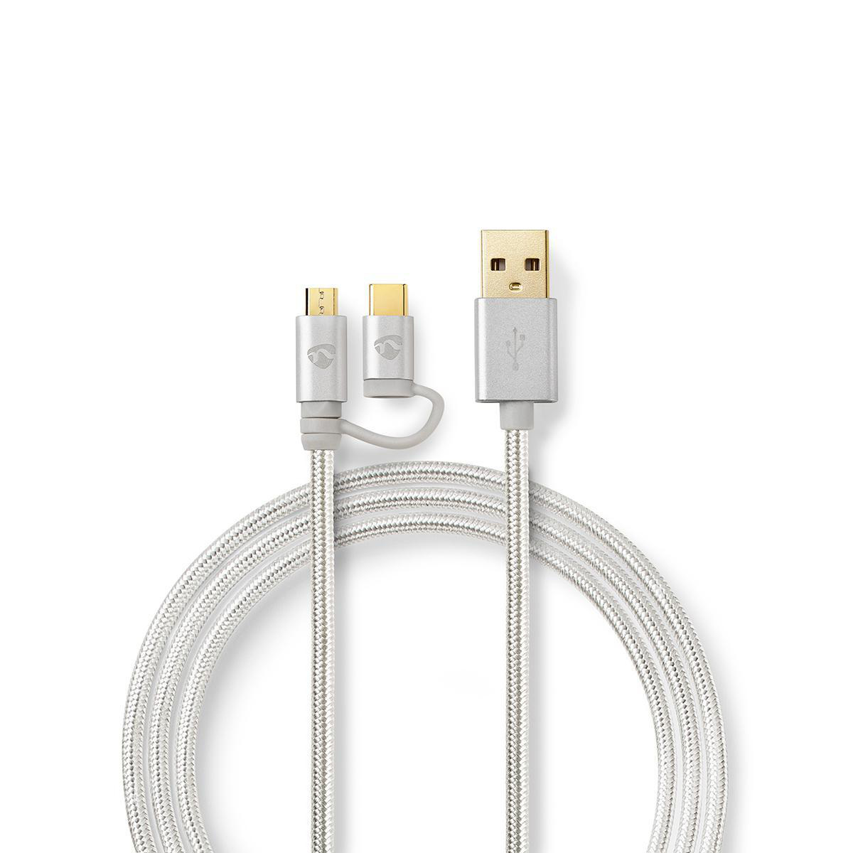 Nedis Premium Micro USB + USB-C naar USB-A combikabel - USB2.0 - tot 3A / aluminium - 1 meter