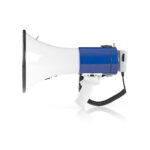 Megafoon | Maximaal bereik: 1500 m | Volumebediening: Maximaal 135 dB | Afneembare Microfoon | Ingebouwde sirene | Schouder riem | Wit/Blauw