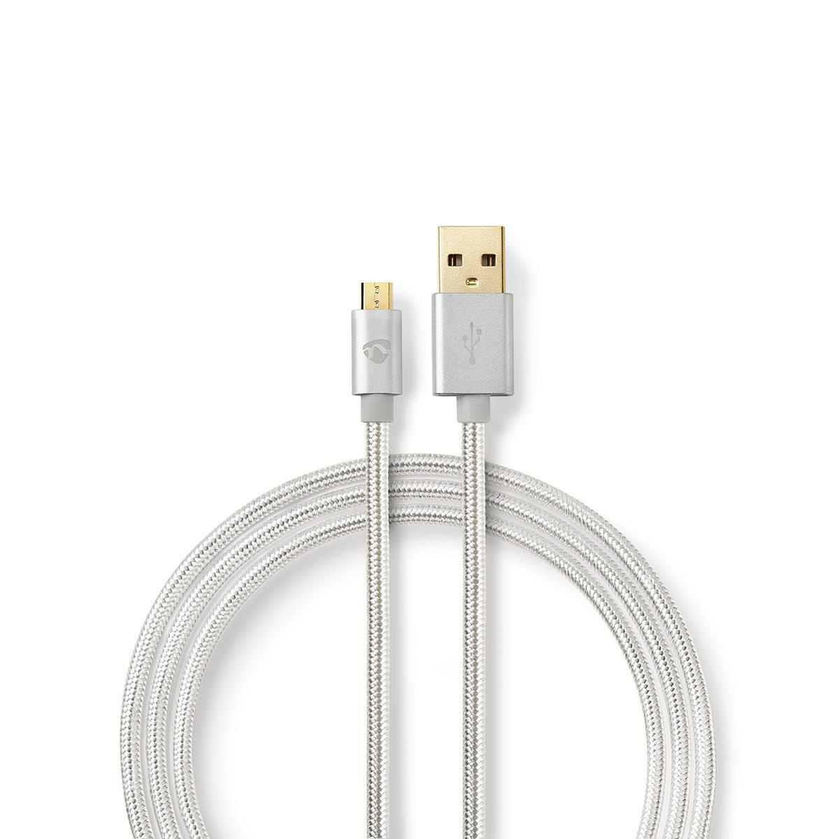 USB-Kabel | USB 2.0 | USB-A Male | USB Micro-B Male | 10 W | 480 Mbps | Verguld | 3.00 m | Rond | Gevlochten / Nylon | Aluminium | Cover Window Box