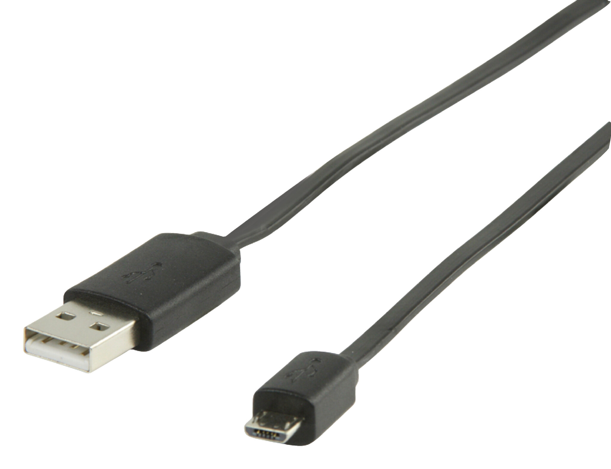 USB-Kabel | USB 2.0 | USB-A Male | USB Micro-B Male | 480 Mbps | Vernikkeld | 1.00 m | Plat | PVC | Zwart | Envelop