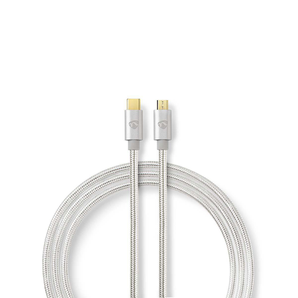 USB-Kabel | USB 2.0 | USB-C™ Male | USB Micro-B Male | 10 W | 480 Mbps | Verguld | 3.00 m | Rond | Gevlochten / Nylon | Aluminium | Cover Window Box
