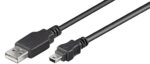 USB-Kabel | USB 2.0 | USB-A Male | USB Mini-B 5-Pins Male | 2.5 W | 480 Mbps | Vernikkeld | 5.00 m | Rond | PVC | Zwart | Label