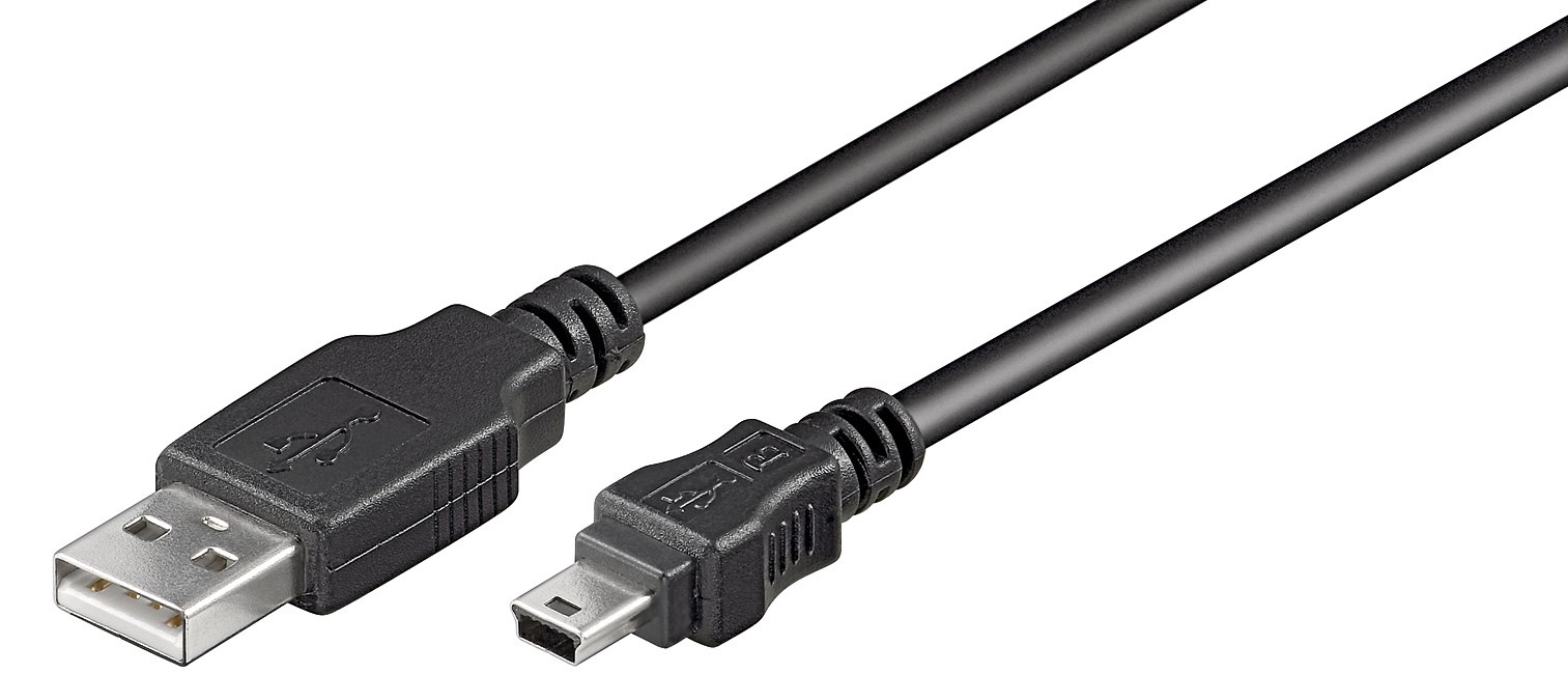 USB-Kabel | USB 2.0 | USB-A Male | USB Mini-B 5-Pins Male | 2.5 W | 480 Mbps | Vernikkeld | 5.00 m | Rond | PVC | Zwart | Label