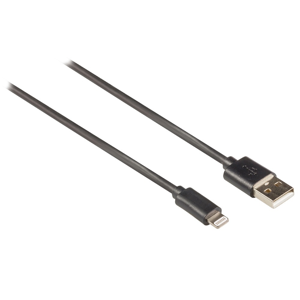 Lightning Kabel | USB 2.0 | Apple Lightning 8-Pins | USB-A Male | 480 Mbps | Vernikkeld | 1.00 m | Rond | PVC | Zwart | Label