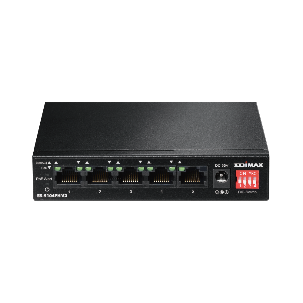 Lange afstand 5-poorts Fast Ethernet-switch met 4 PoE+-poorten en DIP-switch