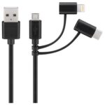 3-in-1-Kabel | USB 2.0 | USB-A Male | Apple Lightning 8-Pins / USB Micro-B Male / USB-C™ Male | 480 Mbps | 1.00 m | Vernikkeld | Rond | PVC | Zwart | Label