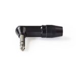 6,35 mm Audioconnector | Gehoekt | Male | Vernikkeld | Soldeer | Diameter kabelinvoer: 8.0 mm | Aluminium | Zwart | Polybag | 1 Stuks