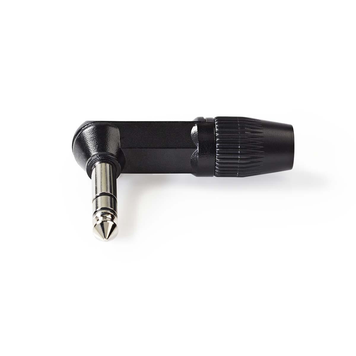 6,35 mm Audioconnector | Gehoekt | Male | Vernikkeld | Soldeer | Diameter kabelinvoer: 8.0 mm | Aluminium | Zwart | Polybag | 1 Stuks