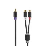 Subwoofer-Kabel | RCA Male | 2x RCA Female | Verguld | 0.20 m | Rond | 4.0 mm | Antraciet | Doos