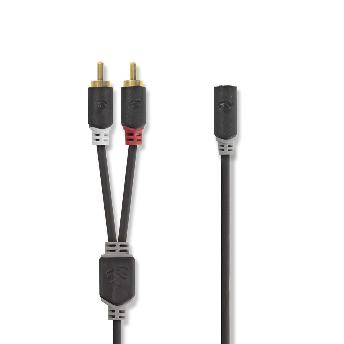 Stereo-Audiokabel | 2x RCA Male | 3,5 mm Female | Verguld | 0.20 m | Rond | Antraciet | Doos