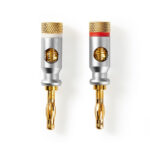 Banaanstekker | Recht | Male | Verguld | Schroef | Diameter kabelinvoer: 7.0 mm | Zink Legering | Zilver | 2 Stuks | Doos