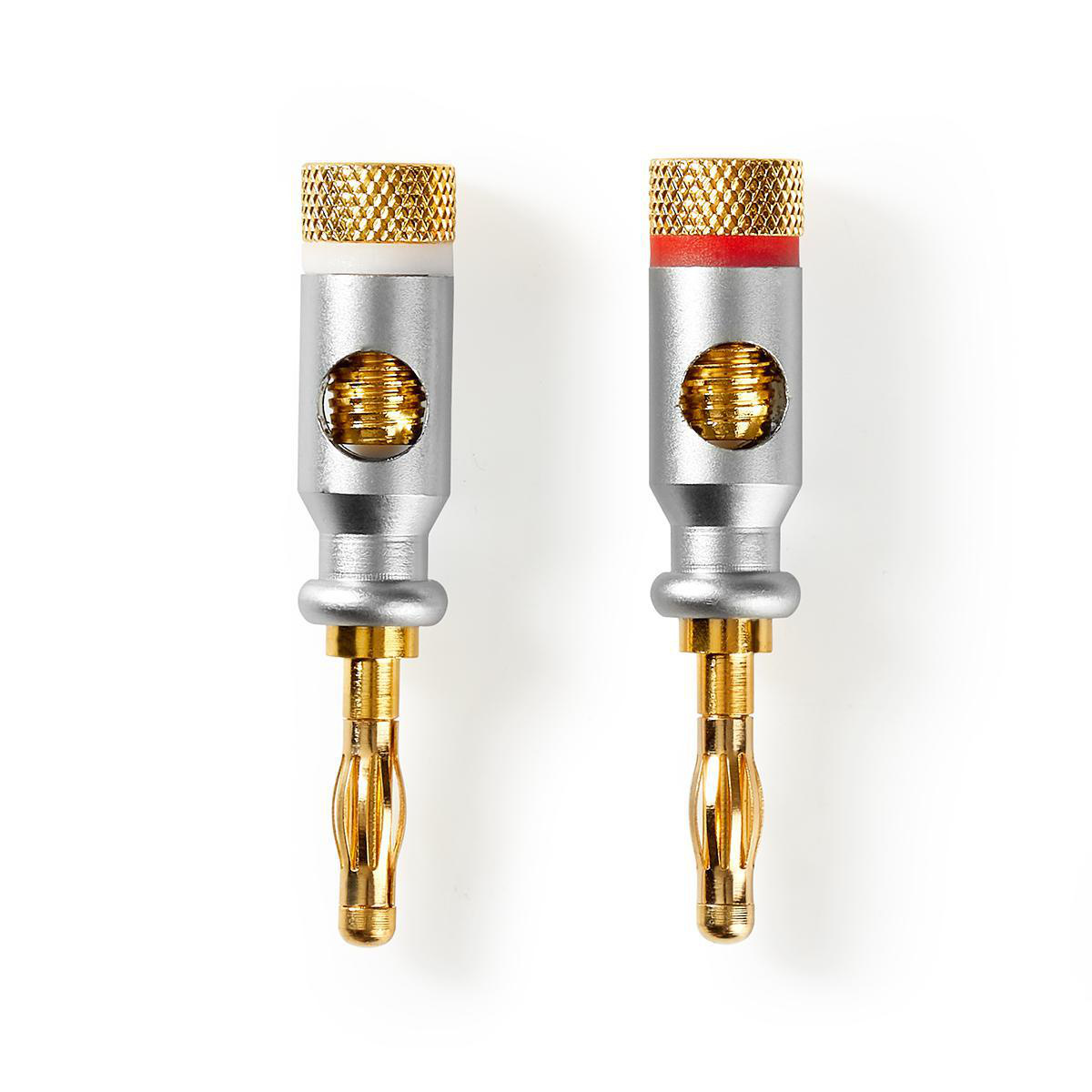Banaanstekker | Recht | Male | Verguld | Schroef | Diameter kabelinvoer: 7.0 mm | Zink Legering | Zilver | 2 Stuks | Doos