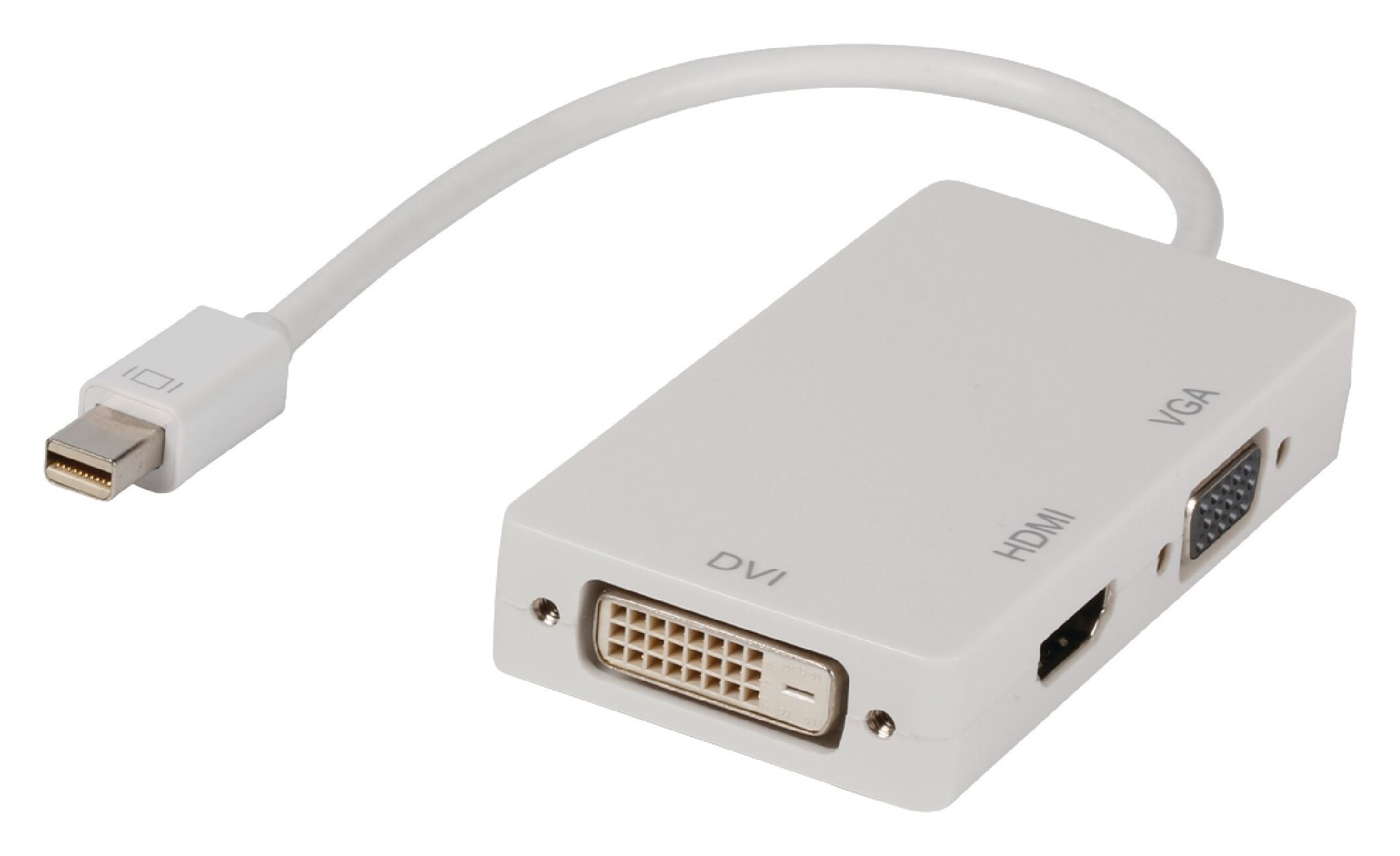 Mini DisplayPort-Kabel | DisplayPort 1.2 | Mini-DisplayPort Male | DVI-D 24+1-Pins Female / HDMI™ Input / VGA Female 15p | 21.6 Gbps | Vernikkeld | 0.20 m | Rond | PVC | Wit | Polybag