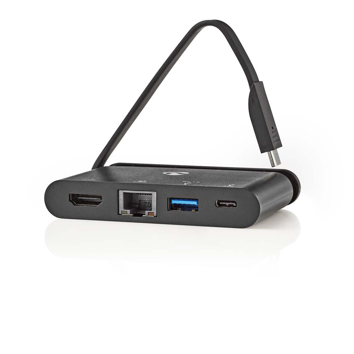 Nedis USB-C naar HDMI 4K 30Hz, USB-A, USB-C PD 100W en RJ45 adapter / zwart - 0,15 meter