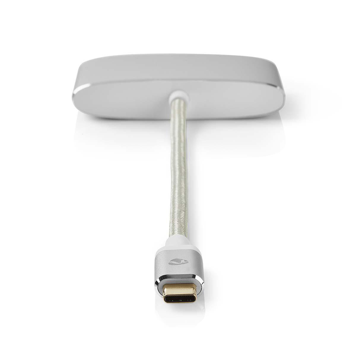 USB Multi-Port Adapter | USB 3.2 Gen 1 | USB-C™ Male | HDMI™ Output / USB-A Female / USB-C™ Female | 5 Gbps | 0.20 m | Rond | Verguld | Gevlochten / Nylon | Zilver | Cover Window Box