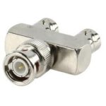 BNC-Adapter | BNC Male | 2x BNC Female | Vernikkeld | 50 Ohm | Splitter | Metaal | Zilver | 10 Stuks | Polybag