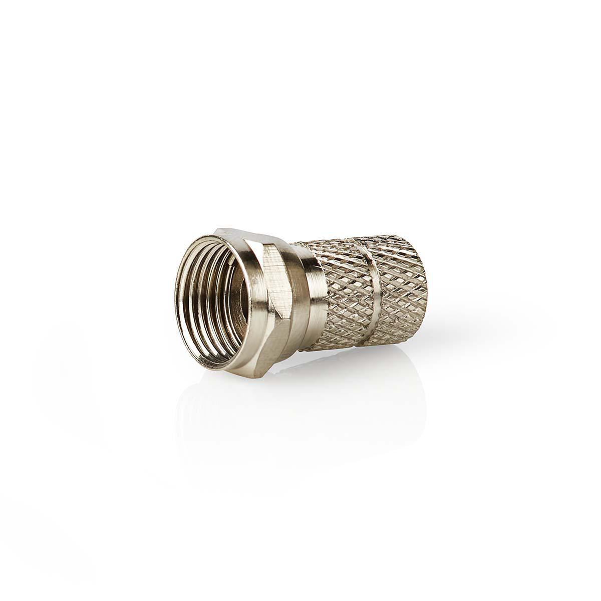 F-Connector | Recht | Male | Vernikkeld | 75 Ohm | Twist-On | Diameter kabelinvoer: 7.0 mm | Zink Legering | Zilver | 5 Stuks | Doos
