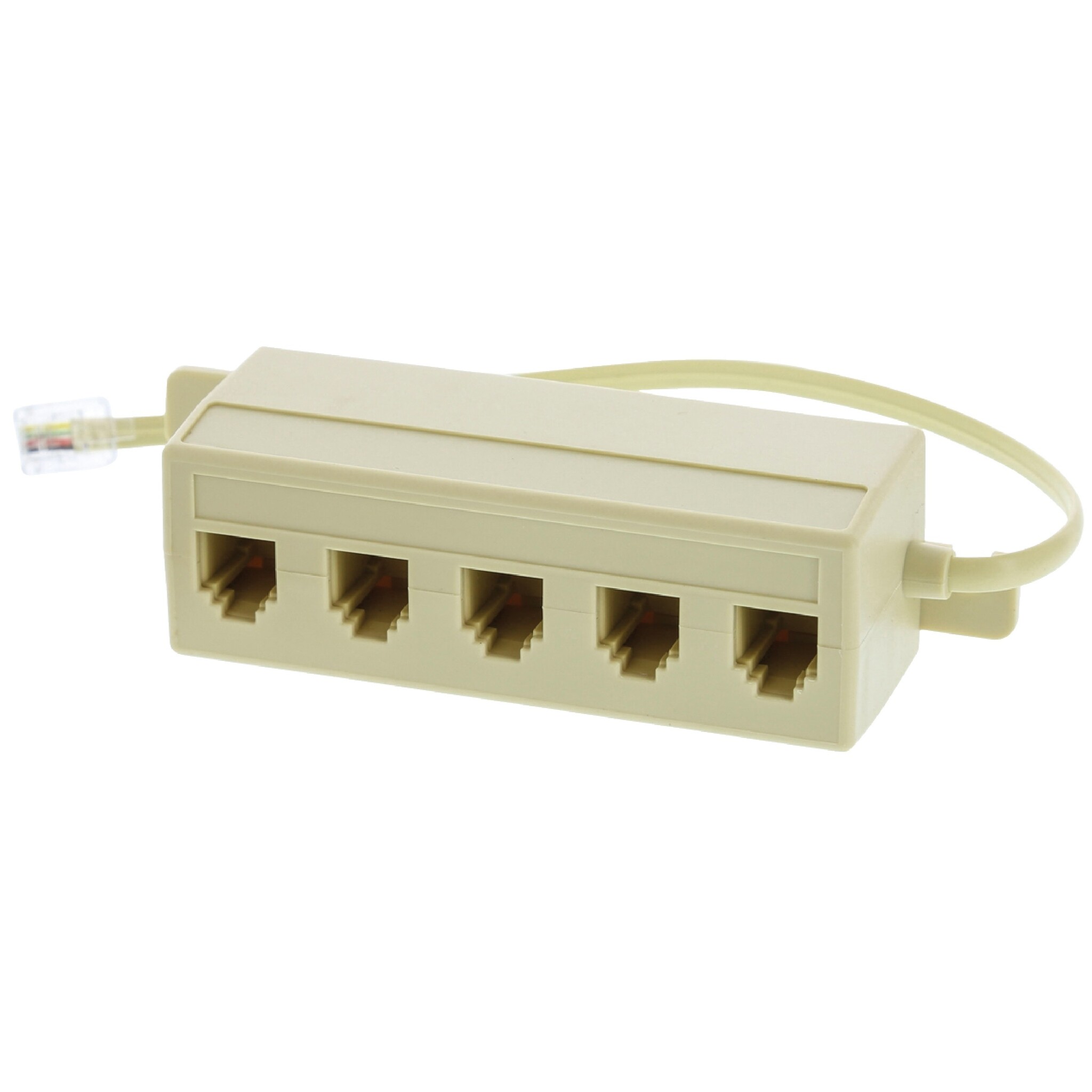 Telecomverlengkabel | RJ11 Male | 5x RJ11 (4/6) Female | 0.20 m | Kabel design: Plat | Kabeltype: RJ11 | Ivoor | Envelop