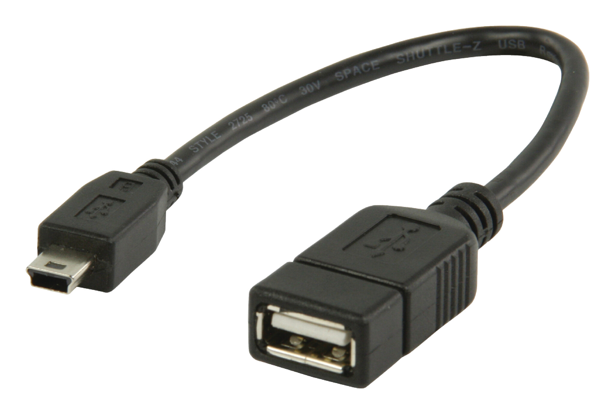 USB Micro-B Adapter | USB 2.0 | Mini 5-Pin Male | USB-A Female | 480 Mbps | OTG | 0.20 m | Plat | Vernikkeld | PVC | Zwart | Polybag