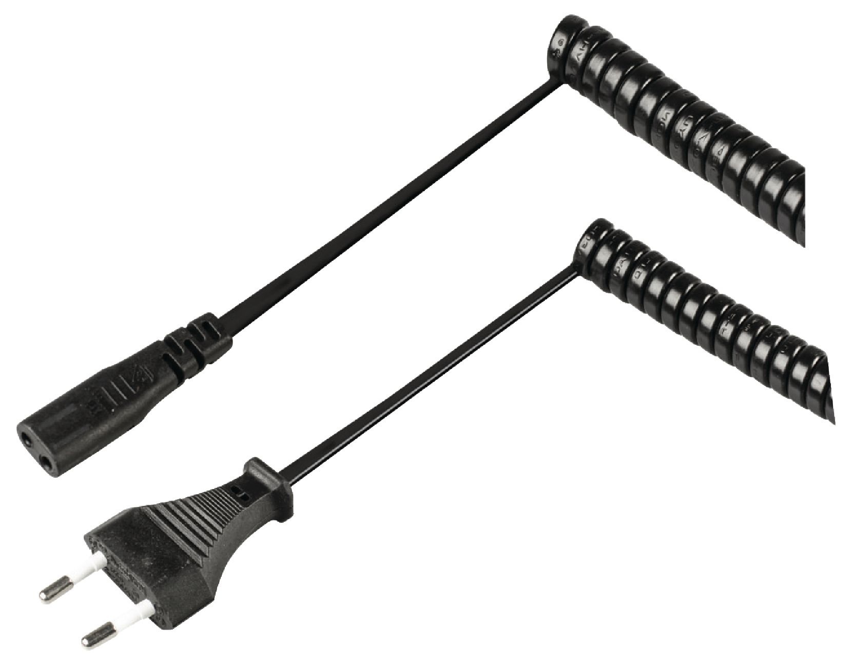 Stroomkabel | Euro Male | IEC-320-C1 | Recht | Recht | Vernikkeld | 2.00 m | Gekruld | PVC | Zwart | Label