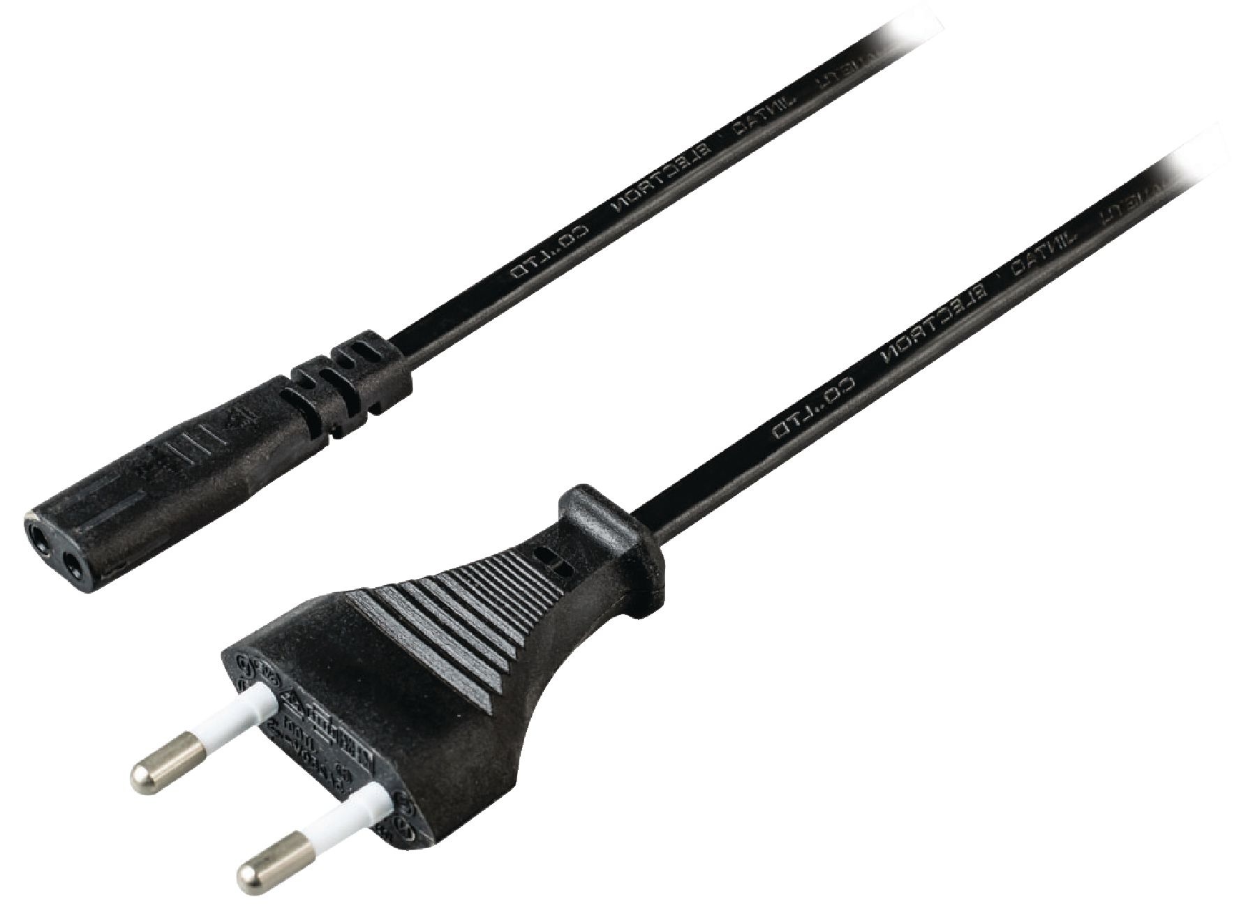 Stroomkabel | Euro Male | IEC-320-C1 | Recht | Recht | Vernikkeld | 2.00 m | Rond | ABS / PVC | Zwart | Label