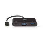 USB Multi-Port Adapter | USB 3.2 Gen 1 | USB-C™ Male | USB-A Female / USB-C™ Female / VGA Female 15p | 0.20 m | Rond | Verguld | PVC | Antraciet | Window Box