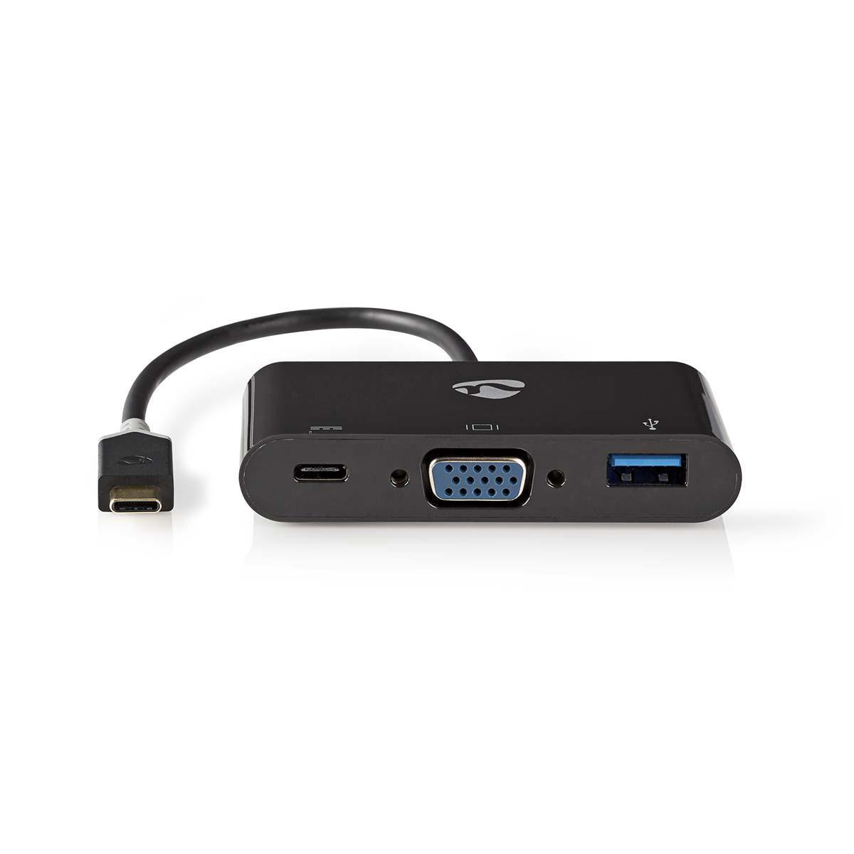 USB Multi-Port Adapter | USB 3.2 Gen 1 | USB-C™ Male | USB-A Female / USB-C™ Female / VGA Female 15p | 0.20 m | Rond | Verguld | PVC | Antraciet | Window Box
