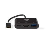 USB Multi-Port Adapter | USB 3.2 Gen 1 | USB-C™ Male | HDMI™ Output / USB-A Female / USB-C™ Female | 5 Gbps | 0.20 m | Rond | Verguld | PVC | Antraciet | Window Box
