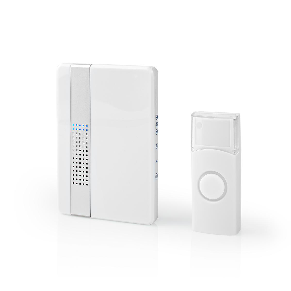 Draadloze Deurbelset | Netvoeding | 220 - 240 V AC 50 Hz | 1x CR2032 | Volume: 80 dB | Signaalbereik: 300 m | IP44 | 36 Melodiën | 1 Ontvanger | Wit